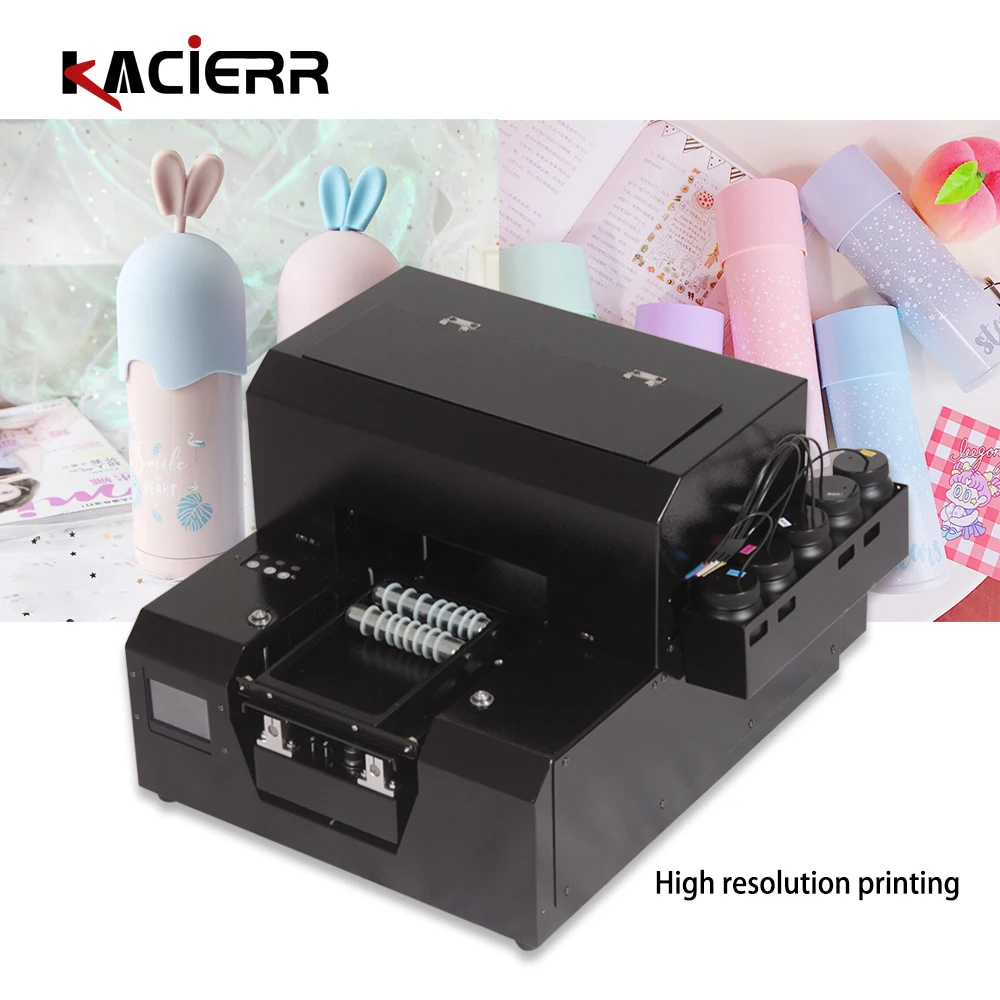 

The newly upgraded kacierr multifunctional UV flatbed cylindrical printer A4 is used for phone cover bottle wood glass printing