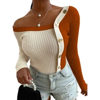 Women Fashion Long Sleeve Pullovers Top Female Brief Cozy Casual Button Design Knit Sweater