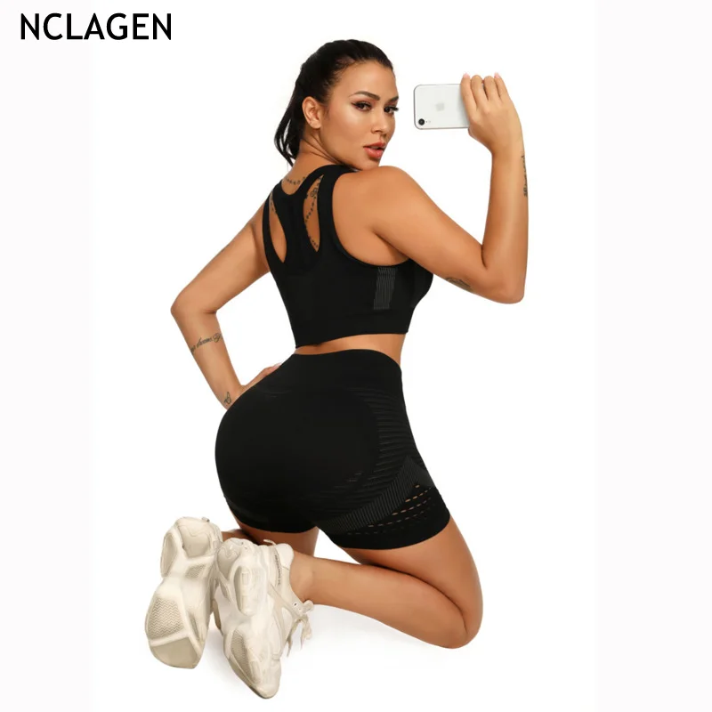 

Комплект для йоги NCLAGEN бесшовный из 2 предметов женская спортивная одежда высокоэластичная спортивная одежда тренировочный бюстгальтер и короткий сексуальный костюм для фитнеса спортивная одежда