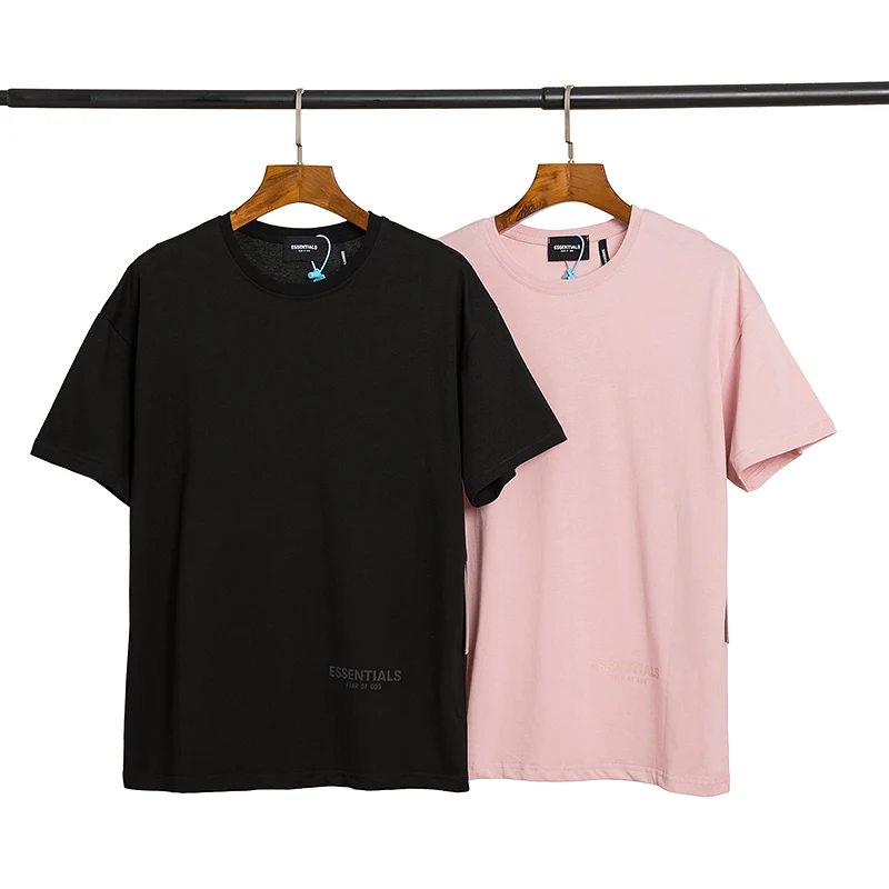 

2021FEAR OF GOD Double Line ESSENTIALS FOG Reflective Loose Short Sleeve Men and Women Couple T-shirt Tee