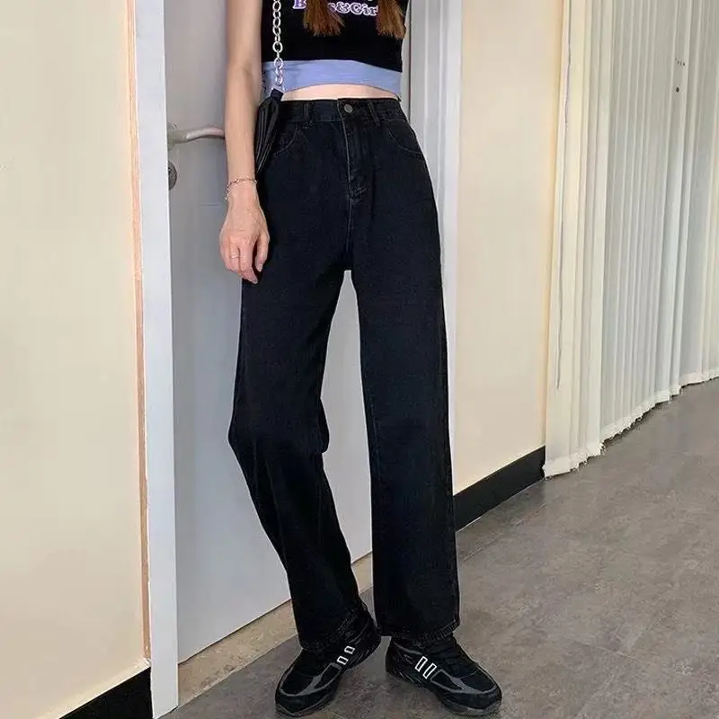 

Women Denim Trouser Plus Size High Waist Jeans Pockets Patchwork Pants Korean Style All-match Vintage Ladies Baggy Jeans