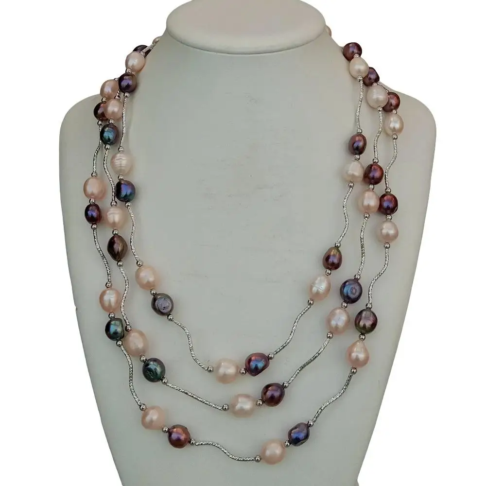 

Y · YING 3 пряди культивированный пресноводный розовый рисовый жемчужный черный барочный жемчуг Цепочки и ожерелья 18,5"