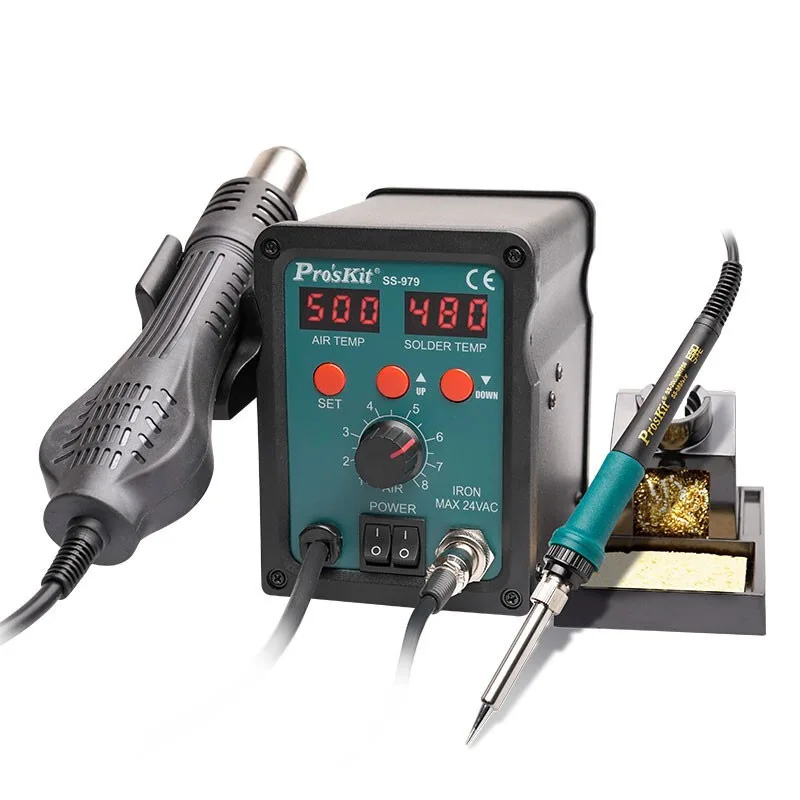 

Pro'sKit Φ 2 в 1 SMD двойной цифровой дисплей 760 Вт паяльная станция Тепловая пушка сварочный паяльник Инструменты для ремонта печатных плат