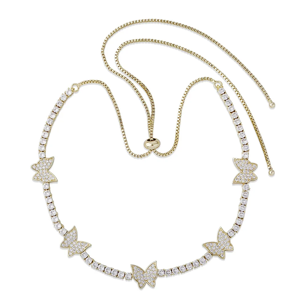 

Модное ожерелье JINAO с цепочкой и 5 бабочками, украшенными Фианитами, Очаровательное украшение в стиле хип-хоп, подарок для женщин