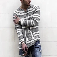 long sleeved striped collarless t shirt mens spring and autumn street casual loose simple v neck pullover harajuku t shirts