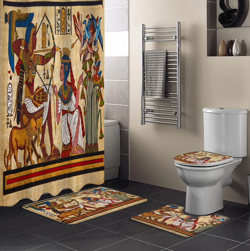 Занавеска для душа и ковер ванной комнаты набор с желтой крышкой унитаза