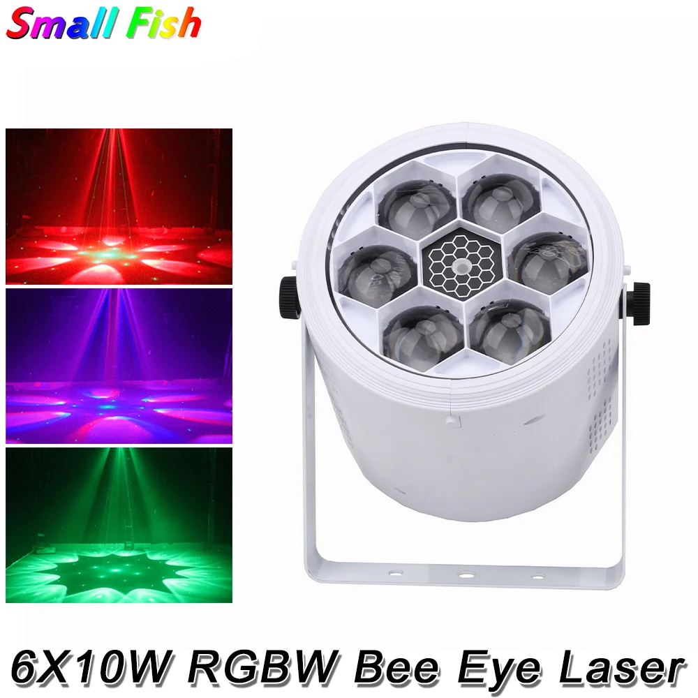 

6X10W RGBW 4in1 Bee Eye Laser Light DMX512 Disco DJ Full Color Effect Strobe Voice Control Stage Music Party Laser Projector