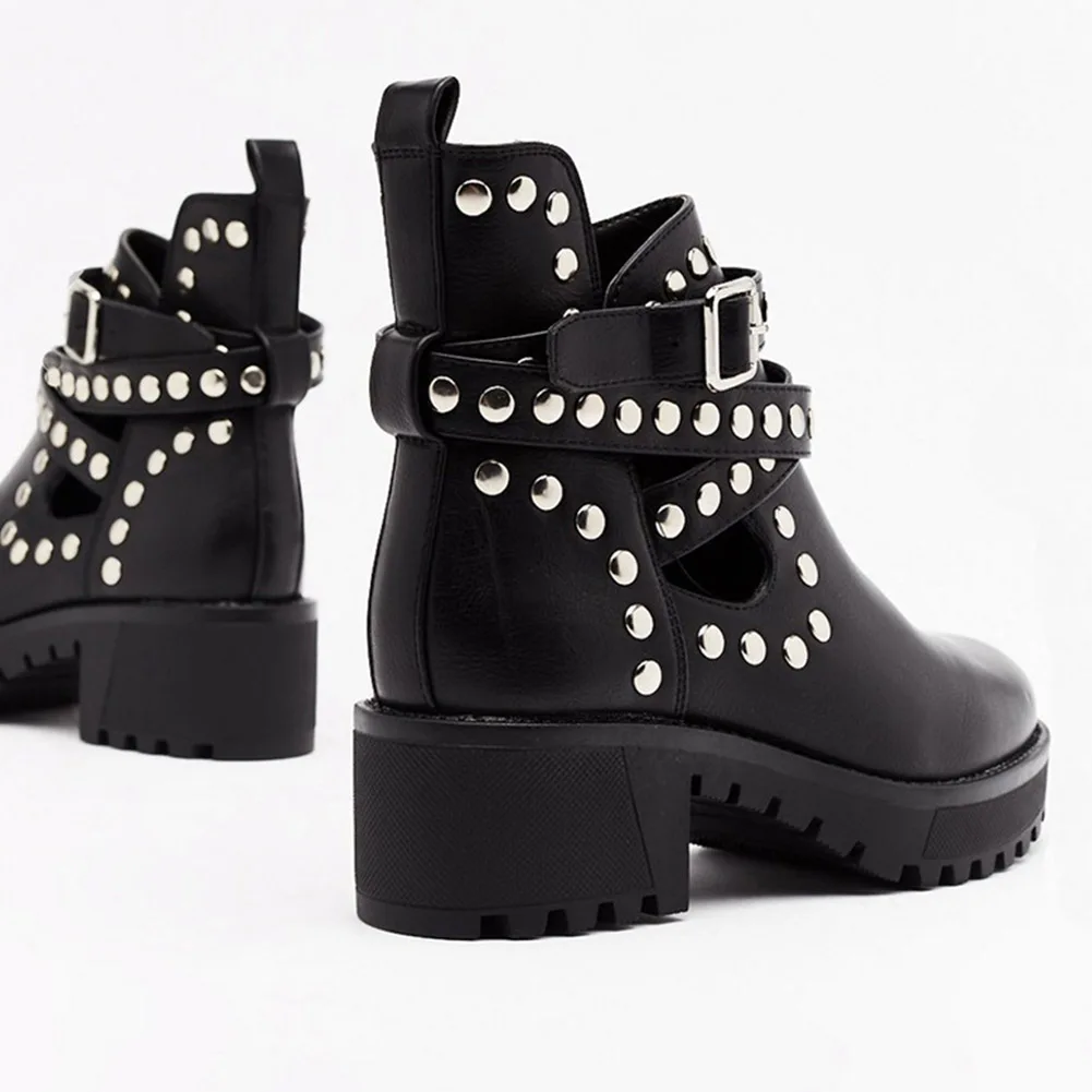 

RIBETRINI Ins Women Hot Ankle Shoes Women Buckle Rivet Platform Comfy Autumn Boots Fashion Designer Brand Boots