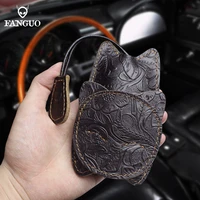 lazy cat style genuine leather pull type car key housekeeper holders bag real leather key wallet keychain pouch keys ring