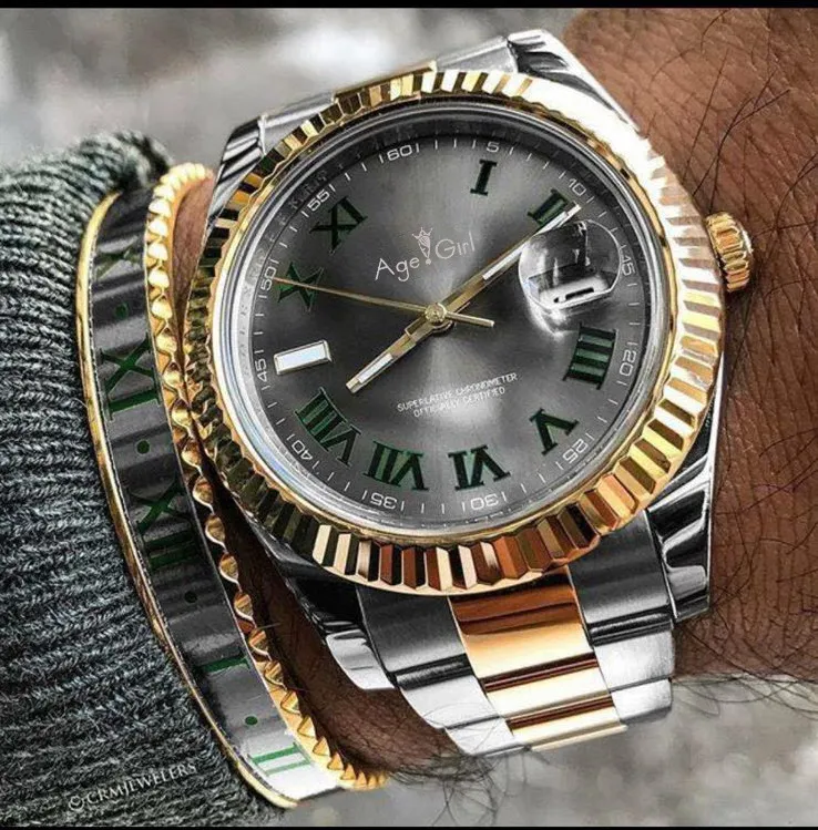 Роскошные брендовые Новые Мужские автоматические механические часы Datejust из нержавеющей стали сапфировые серебряные розовое золото Римский зеленый синий серый часы 41 мм