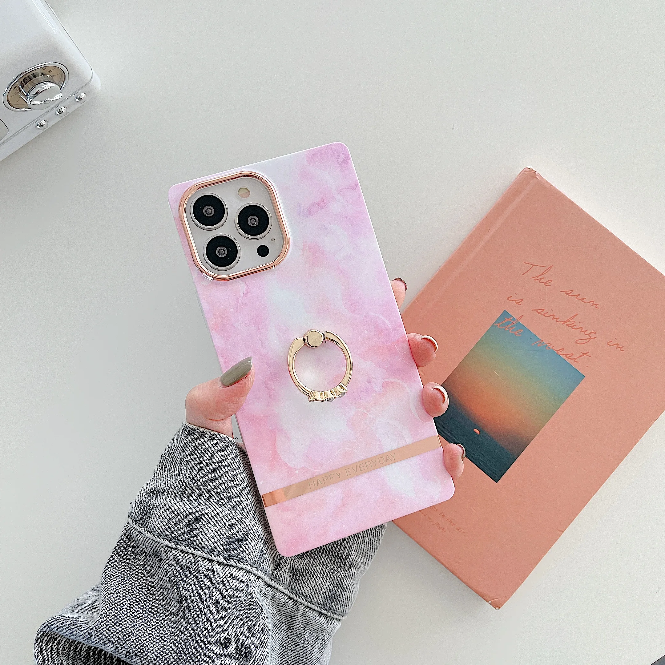 

Luxury Star Galaxy Milky Way Pattern With Ring Design Phone Cover for Iphone 11 12 13 Mini Pro Max Woman Phone Square Soft Cases