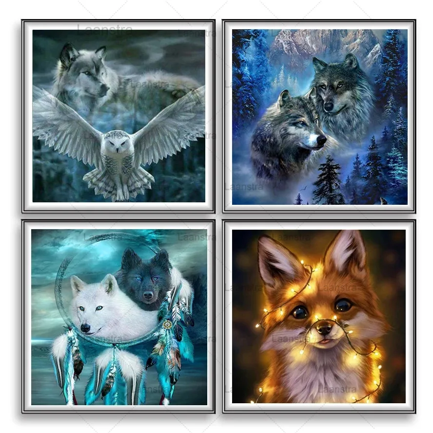 

Wolf Eagle Animal Diy 5D Diamond Painting, Embroidery Full Round Drill Picture Craft Arts Cross Stitch for Home Wall Decor