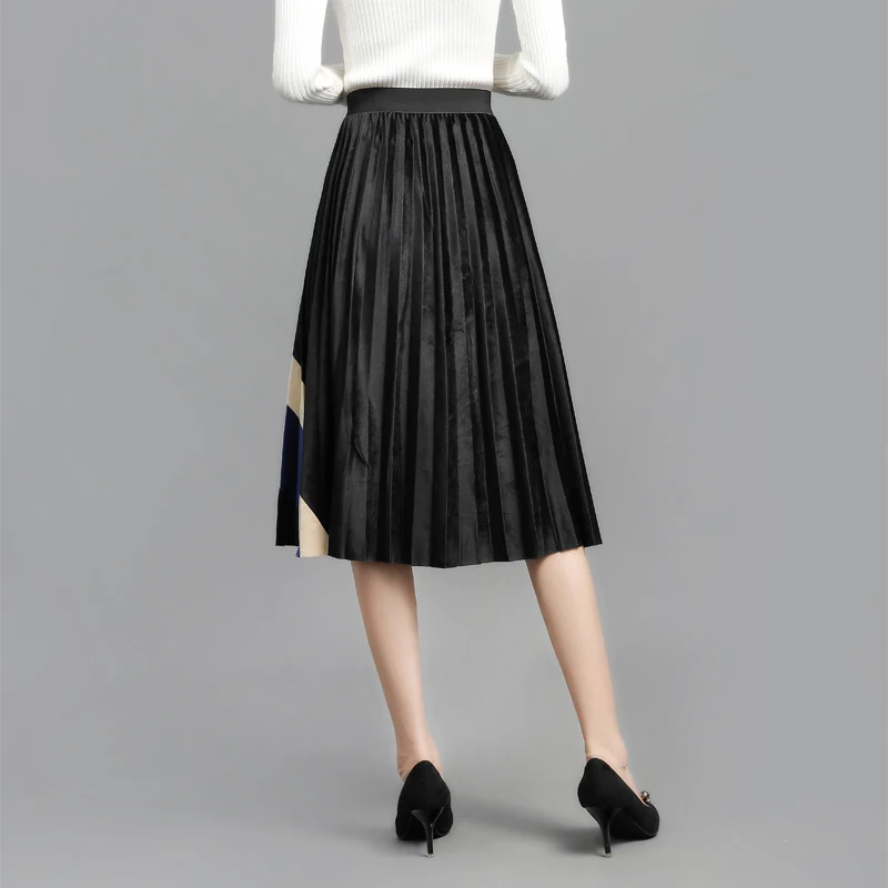 Женская плиссированная юбка TIGENA длинная из бархата трапециевидная с высокой