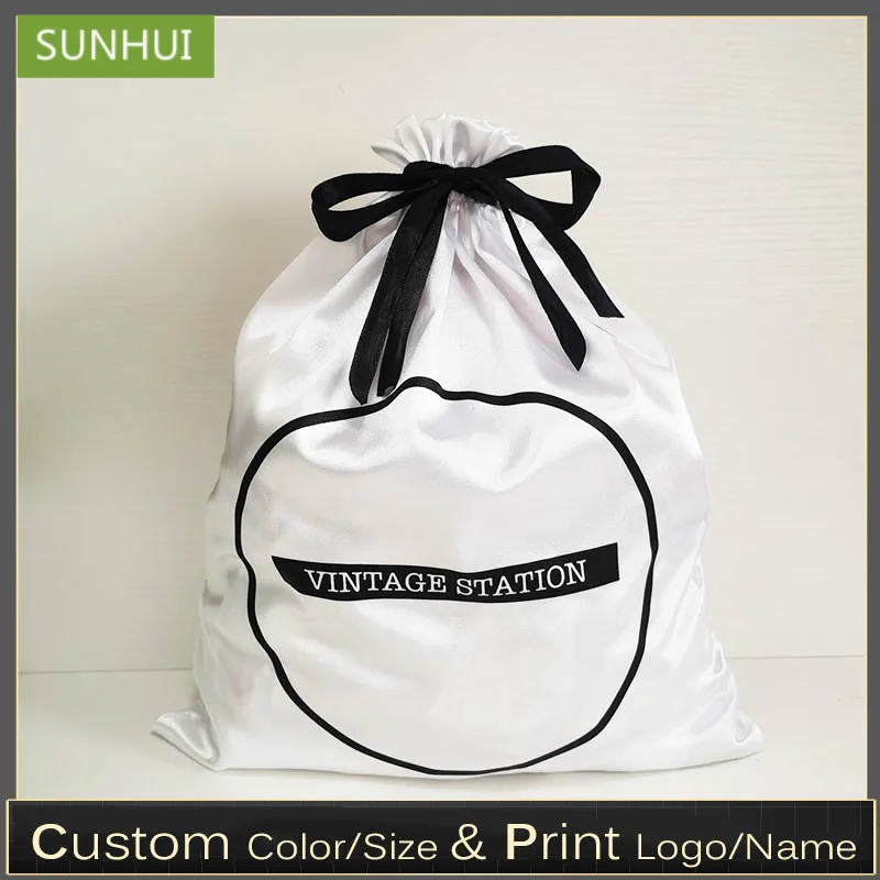 Белая шелковая атласная сумка на шнурке 50 шт. 40 х50 см|Упаковка и стойки для