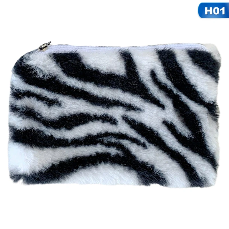 

1PC Cow Pattern Plush Coin Purses Mini Coin Wallet Storage Bag Card Holder Credit ID Wallet Pocket Women Girls Female Coin Purse