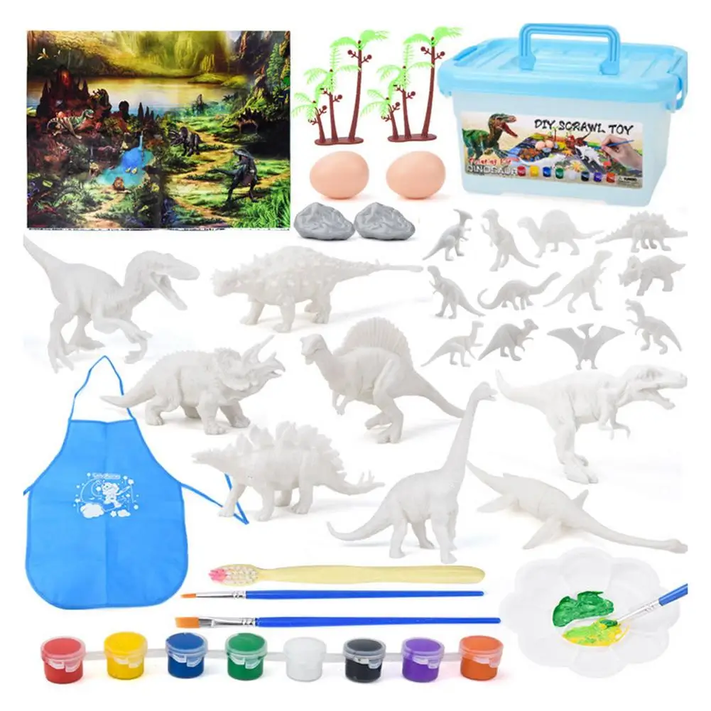 Kit de pintura de dinosaurios para ni&ntilde;os, Set de manualidades y arte con 20 figuras de dinosaurios, accesorios de pintura, regalos DIY para Navidad-0