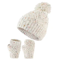 connectyle women teen girls winter warm skull hat new lovely rib cuff knitted cute pom pom beanie hat with gloves set