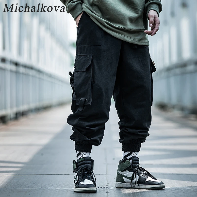 michalkova mens dark 2022SS Paratrooper pants multi function big pocket Streetwear Pants Casual Overalls Leggings trousers Cargo