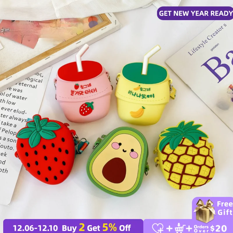 

Silica Gel Children's Mini Coin Purse Handbags Cartoon Fruit Girls's Crossbody Bag for Boys Kids Cute Small Shoulder Bags Wallet