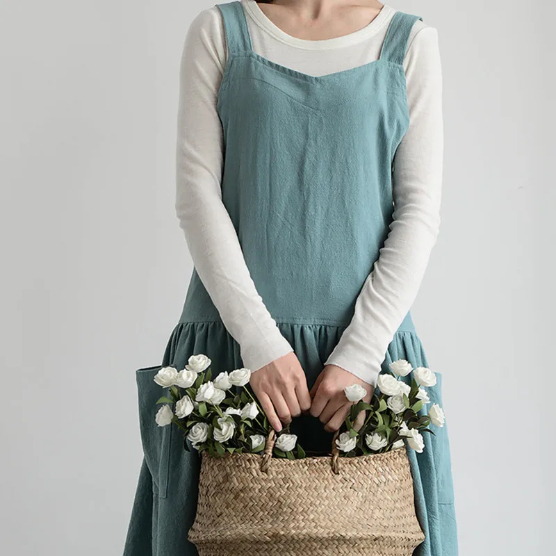 Фартук из хлопка и льна красный розовый желтый для художников работы официантов