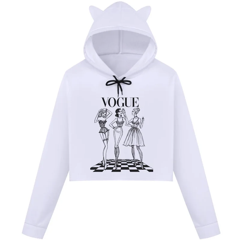 Модные женские укороченные топы худи с графическим рисунком белые толстовки в