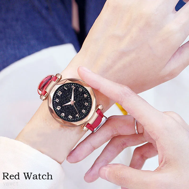 Red watch Модные женские часы,, звездное небо, часы с циферблатом, роскошный женский браслет, женские часы, кварцевые наручные часы, Relogios Feminino - Цвет: Red watch