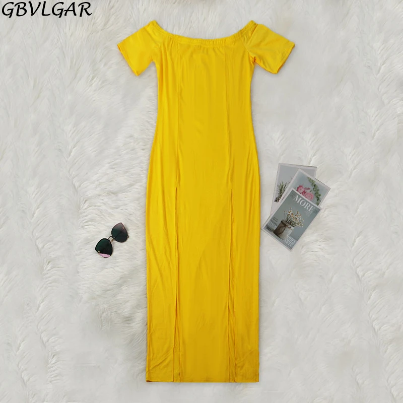 

2020 Women Summer Slash Neck Open Fork Maxi Dress Loose Sexy Party Night Club Street Split Short Sleeve Long Dresses Vestido