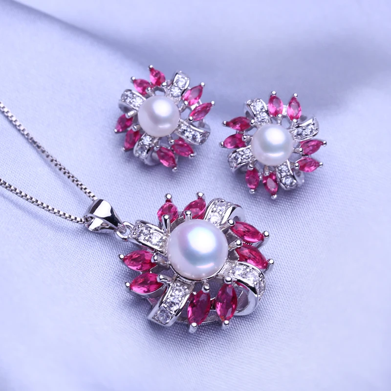 Женский ювелирный комплект из серебра 925 пробы с натуральным жемчугом - купить по