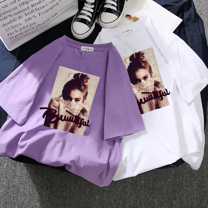 Женская Повседневная футболка с коротким рукавом и круглым вырезом Милая