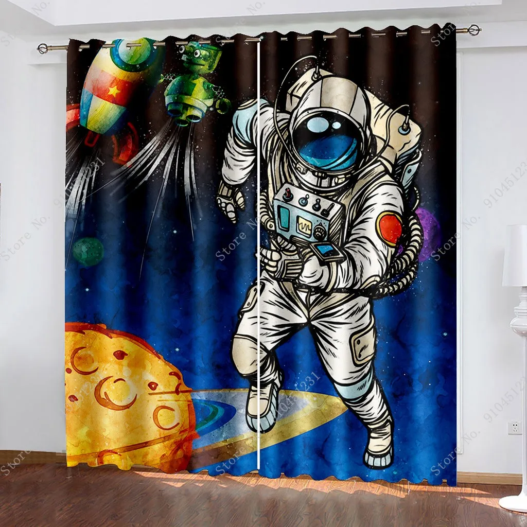Мультяшные занавески для мальчиков из ткани детской спальни космонавта