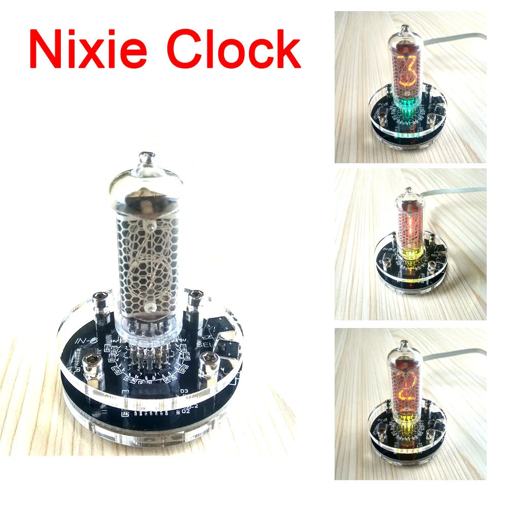Цифровые настольные мини часы Nixie с USB винтажные одноцветные светящиеся в трубке