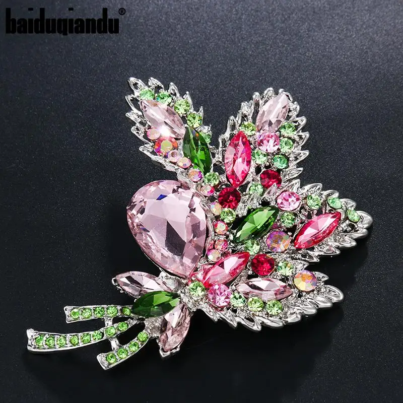 baiduqiandu New Arrival Beautiful Color Crystal Leaf Plant Large Decor Brooches Women Fashion Costume Dress Jewelry Accessories | Украшения