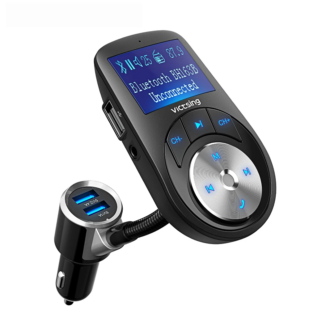 Black VicTsing Bluetooth fm-передатчик беспроводной автомобильный комплект громкой связи радио передатчик адаптер двойной USB Автомобильное зарядное устройство музыкальный плеер - Color: Black