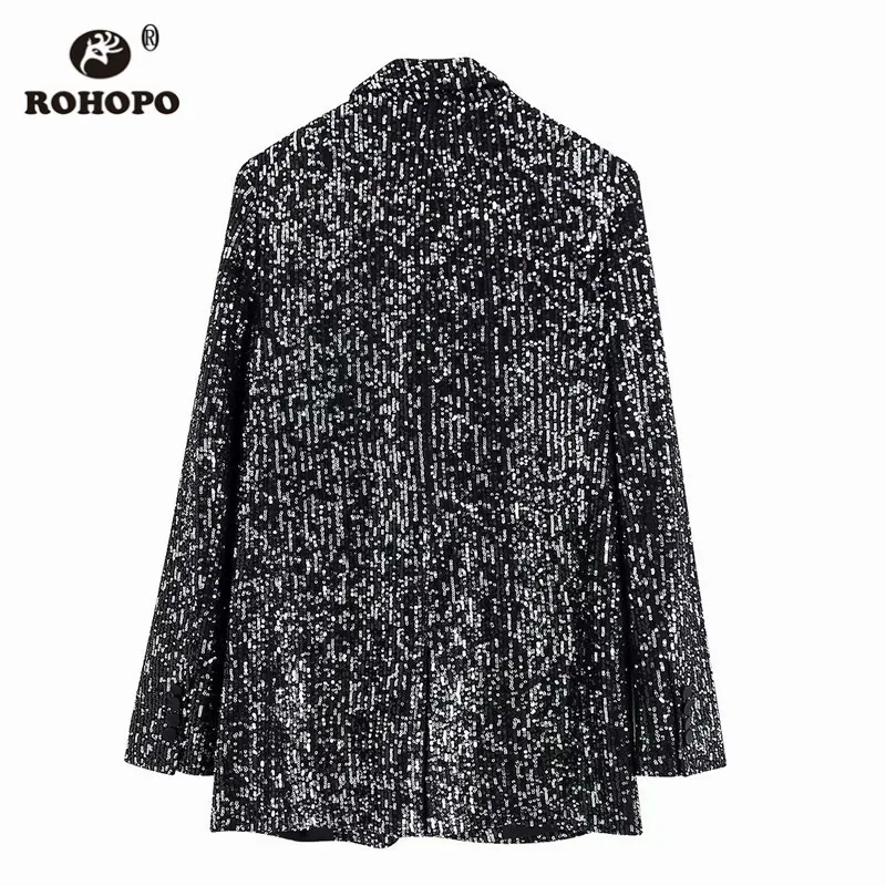 ROHOPO шикарные женские блестящие вечерние пиджаки с блестками блейзер на одной