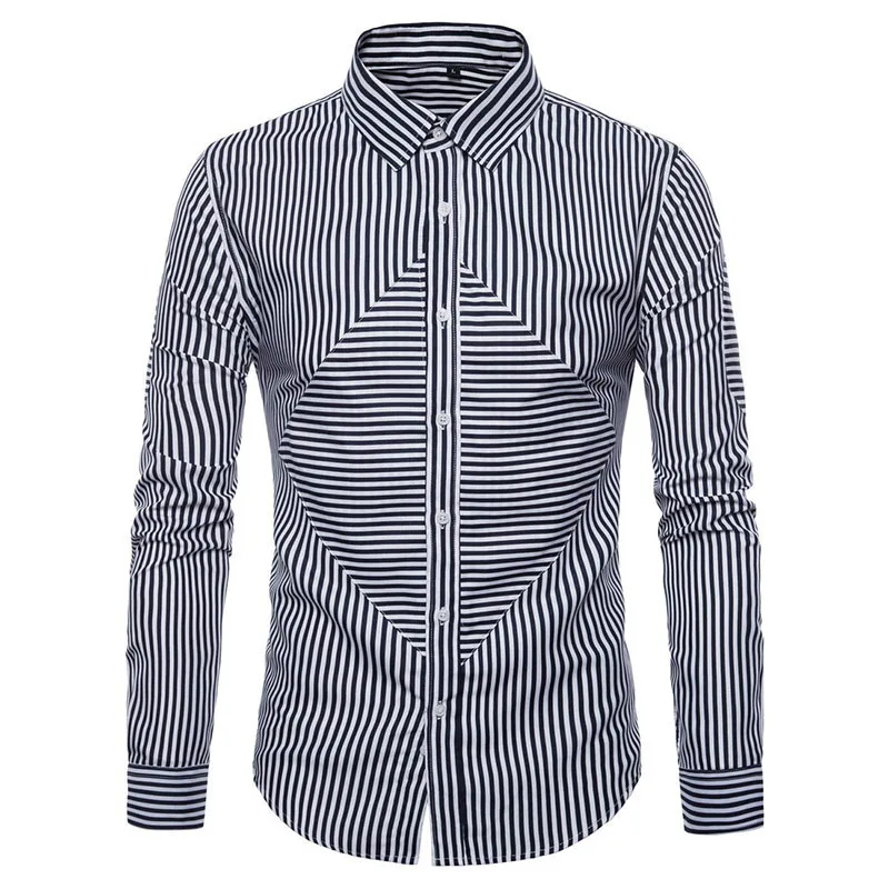 Мужская хлопковая рубашка с длинным рукавом в полоску | одежда