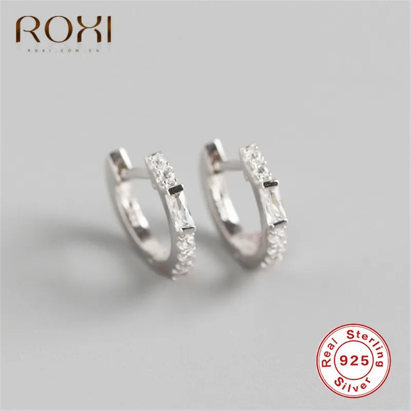 ROXI, 925 пробы, серебряные, прозрачные, циркониевые, круглые серьги-гвоздики для женщин, квадратные, Кристальные, круглые серьги, корейские ювелирные изделия, свадебные серьги - Окраска металла: Платиновое покрытие