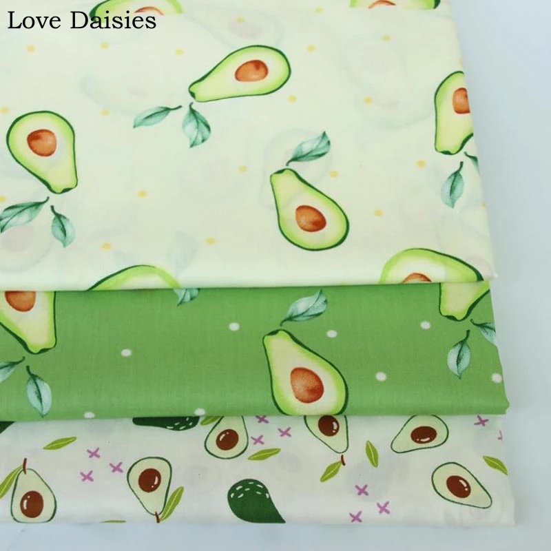 100% Twill хлопка белого и зеленого цвета фруктов авокадо горошек фиолетовый крест