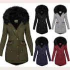 Женская Стеганая куртка средней длины, однотонная Теплая стеганая парка с капюшоном, зимняя верхняя одежда, D2, 2021