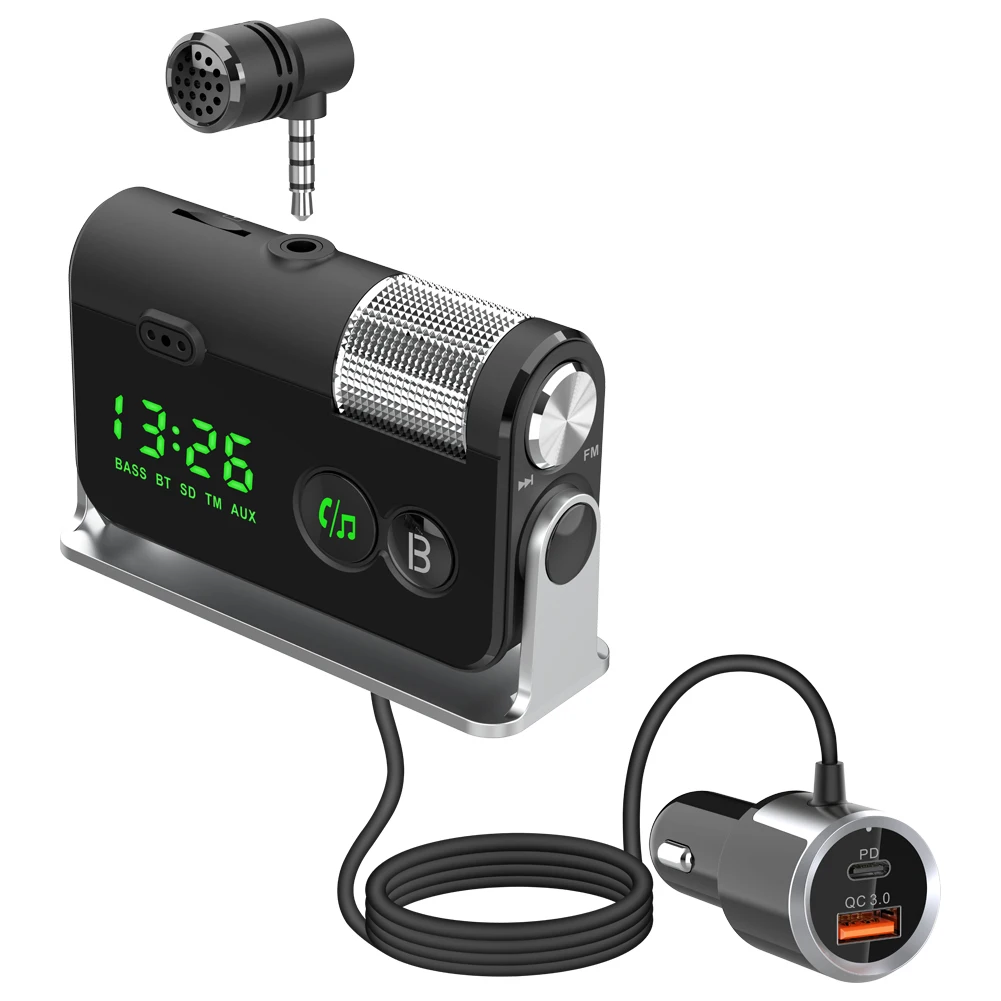 Автомобильный FM-трансмиттер CDEN, Bluetooth, MP3-плеер, быстрая зарядка QC3.0 PD, независимый микрофон, дисплей времени