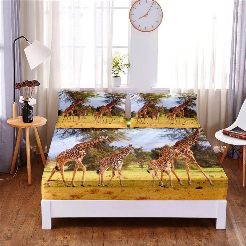 

Наматрасник с резинкой жираф, однотонное постельное белье из полиэстера, с 4 углами, 2 Наволочки, 3 шт.
