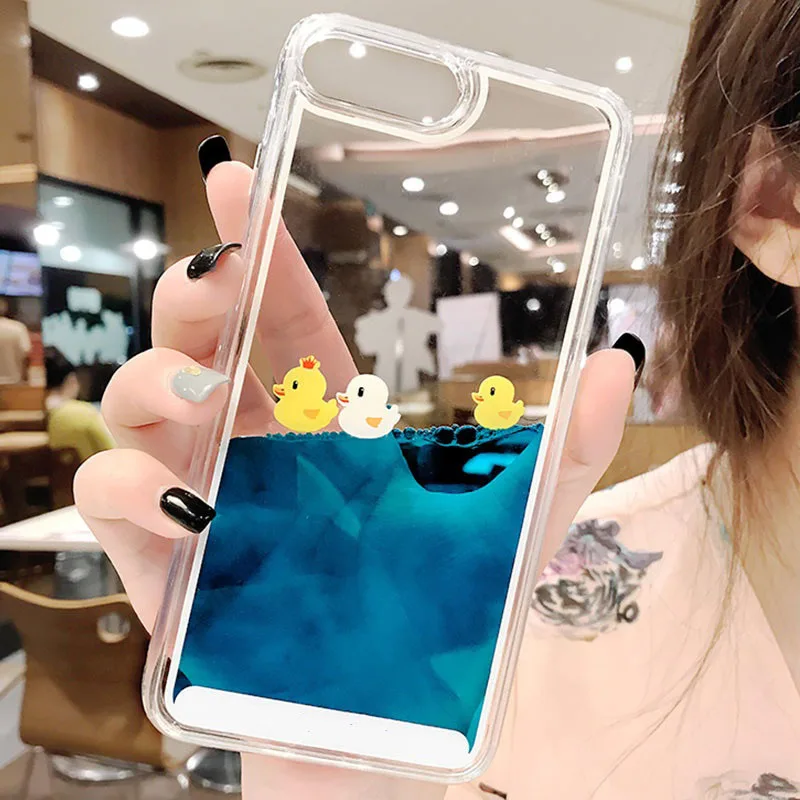 Роскошный чехол из 3D плавающая уточка для iPhoneXS животных динамичный, жидкий песок чехол для iPhone 5 5S 5SE 6 6S 7 8 Plus чехлы для телефонов