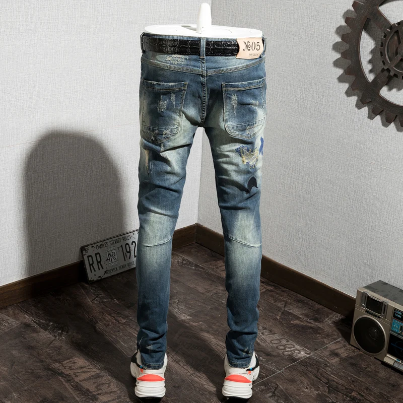 Осенние мужские джинсы с дырками Мужские штаны индивидуальным принтом трендовые