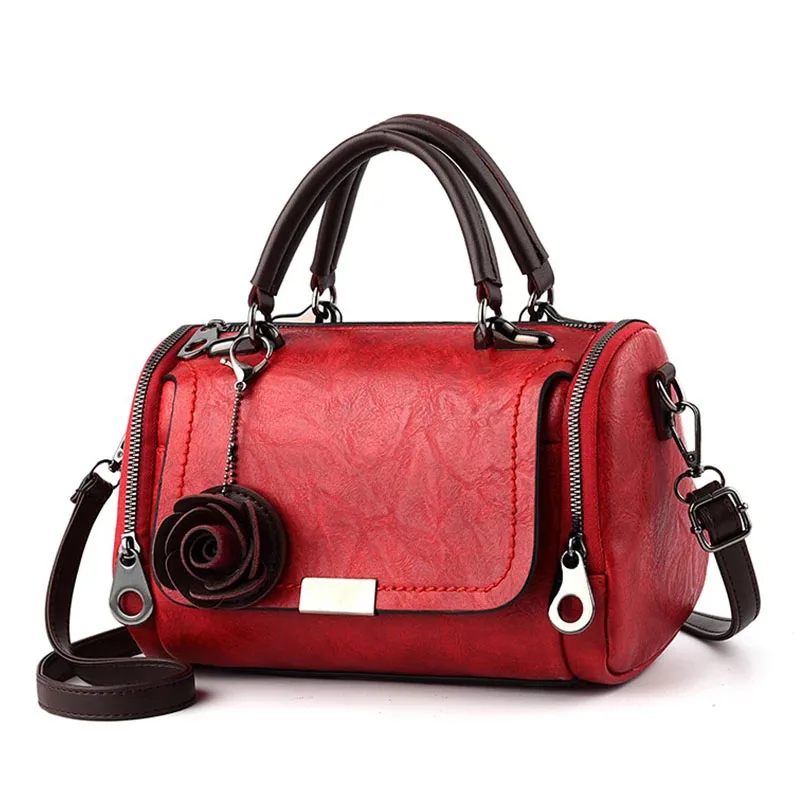 

2021 New Flowers Pendant Handbag Women's Fashion Boston Bags Single Shoulder Bag Ladies Crossbody Bag PU Messenger Bag