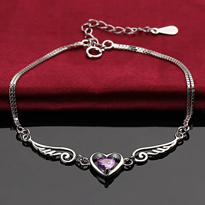 

S925 Sterling Silver Heart-shaped Angel Wings Bracelet Female Japanese and Korean Style Fashion New Simple Niche Design Bracelet