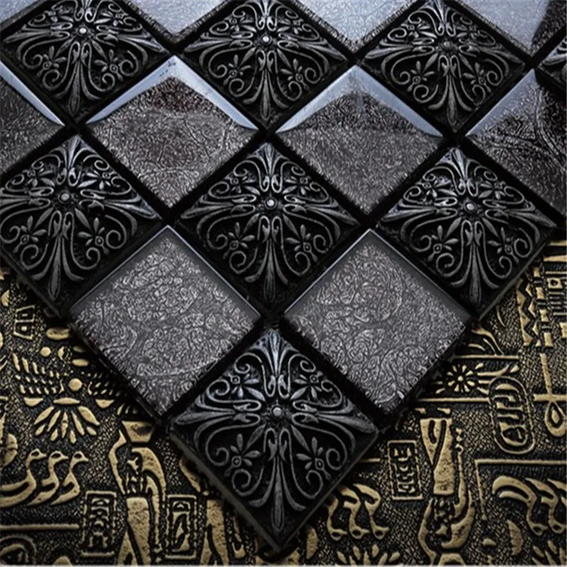 Мозаичная плитка из полимерного стекла винтажная черно серая для кухни ванной