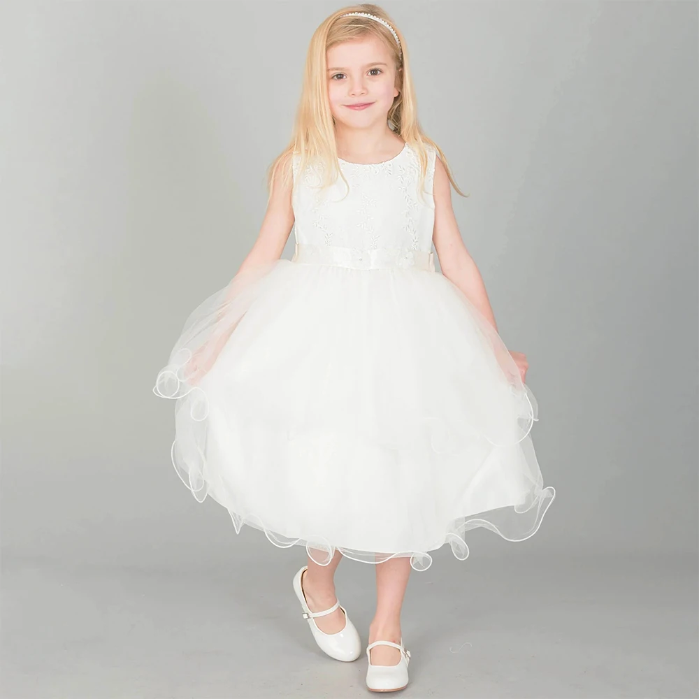 

Scoop Sleeveless A-Line Prom Gowns Ankle-Length Sleeveless Children's Party Dresses with Soft Tulle Sashes First Communion 2022