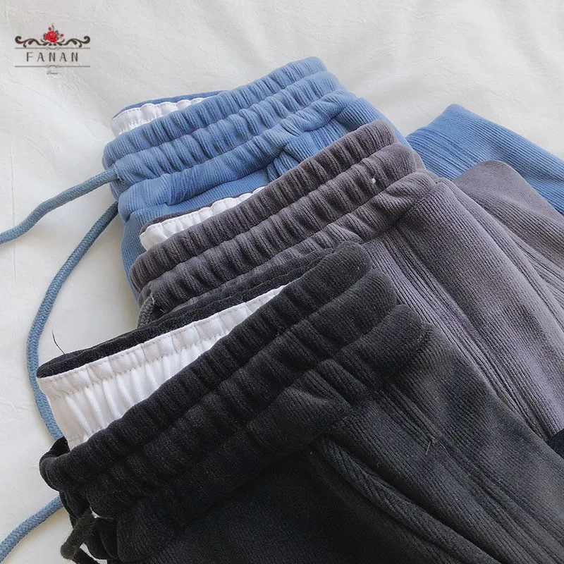 

Plush Wide Legs Pants Women Loose Harem Pant Winter Thick Warm Trousers Tie Feet Elastic Waist Soft Sports Female Sweatpants