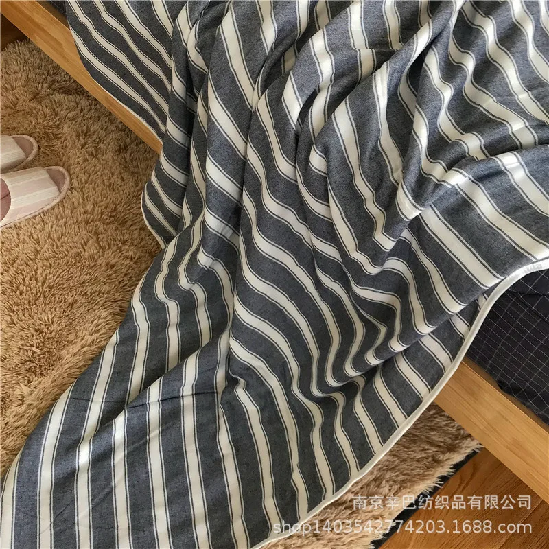 

Japanese 4-layer gauze towel quilt pure cotton single person double towel blanket stripe nap blanket sofa cover blanket