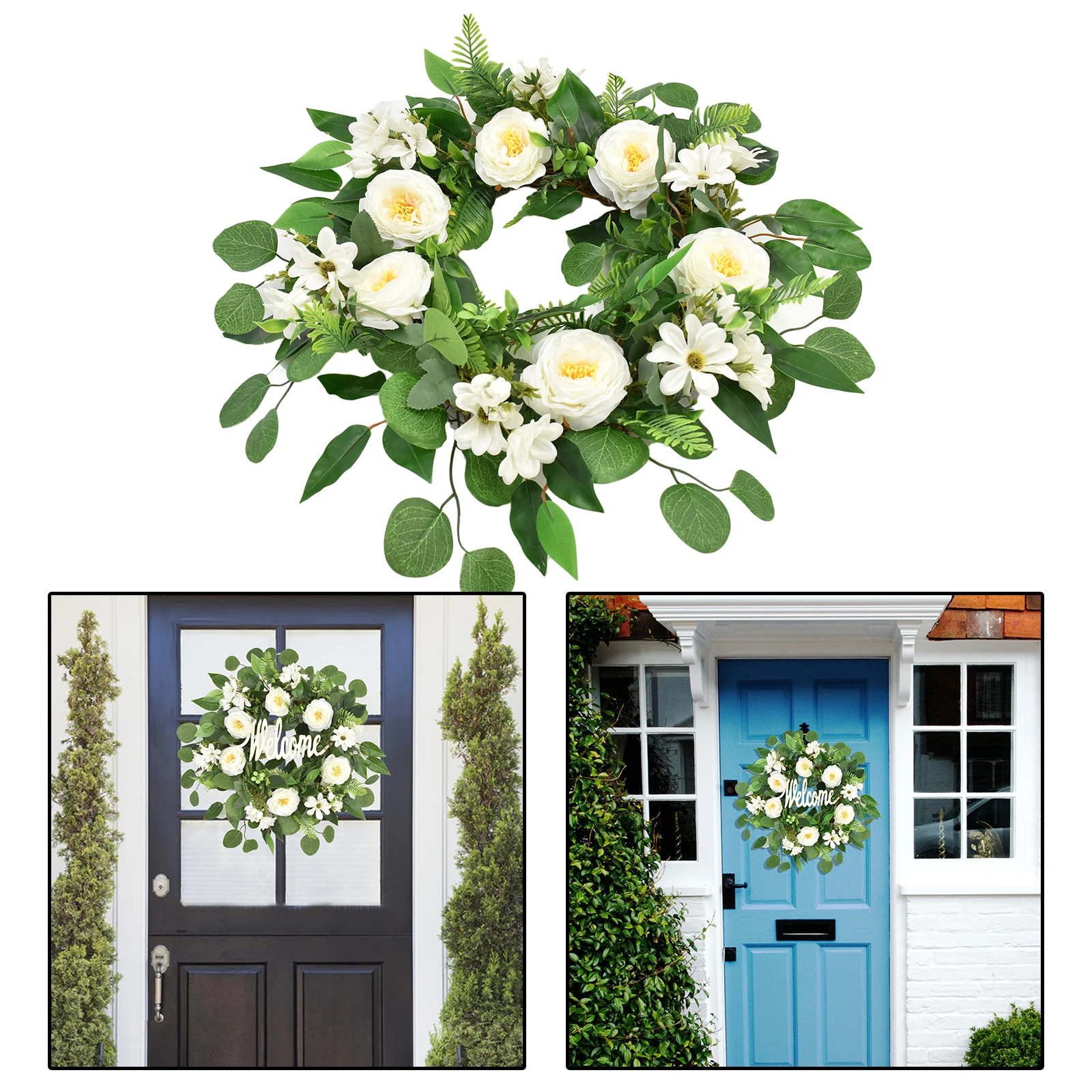 

45cm Front Door Wreath Floral Round Peony Garland Plastic Leaves Wreaths