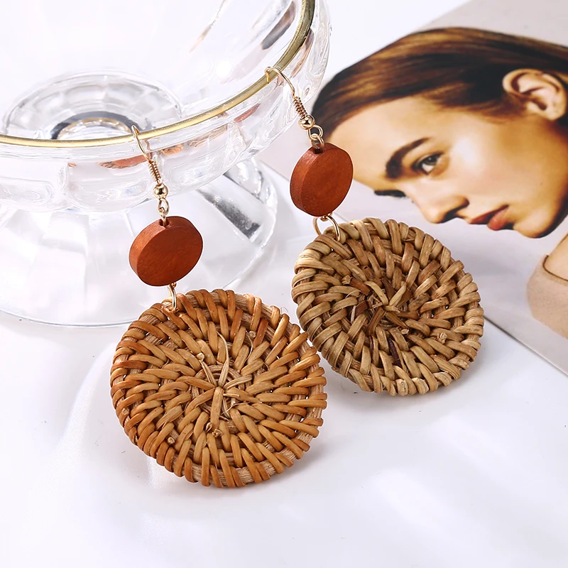 Богемная ручная работа геометрическое ротанговое плетение висячие серьги для